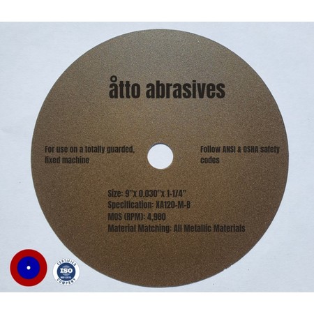 ATTO ABRASIVES Non-Reinforced Resinoid Cut-off Wheels 9" x 0.030" x 1-1/4" 1W225-075-PG